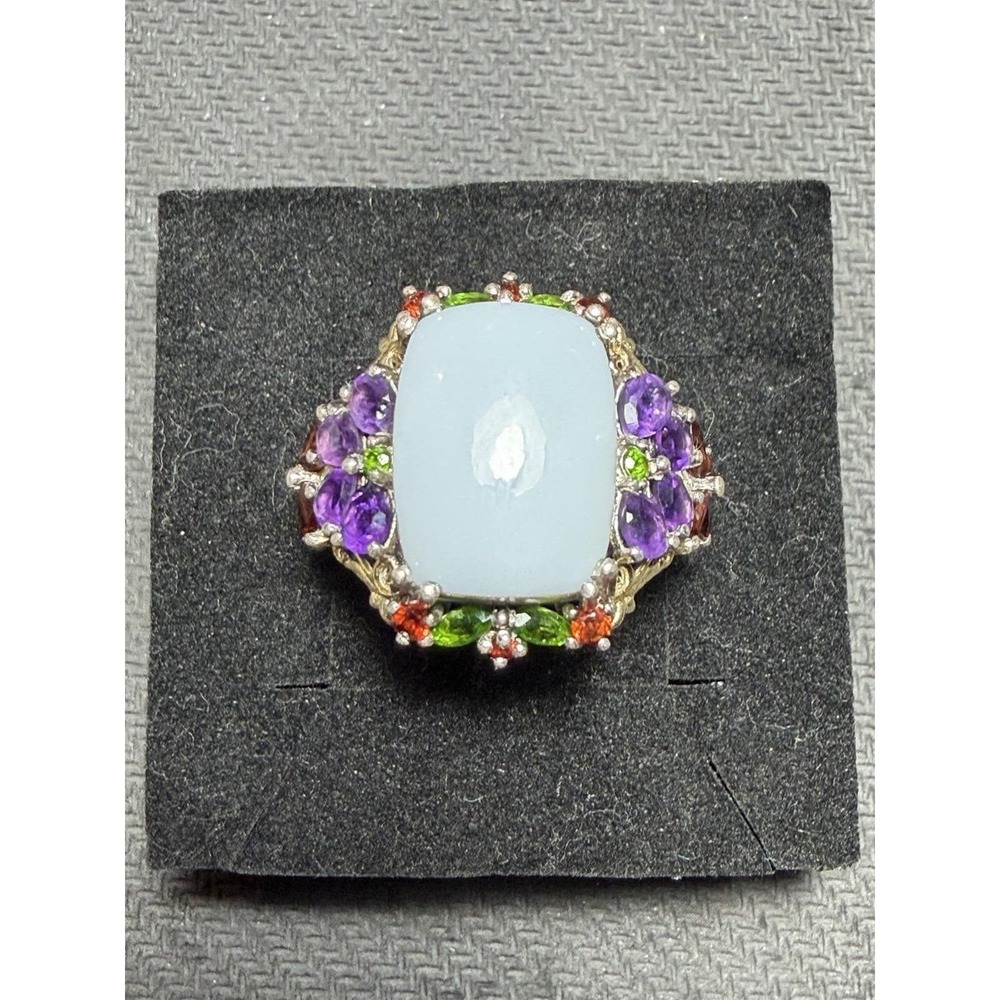 925 Sterling Silver Multi Gemstone Ring Chalcedony Amethyst Size 7.5